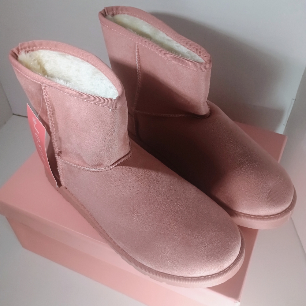 JOSINY Women's Snow Boots,Classic Fur Lined Ankle Bootie  Color Pink Size 5